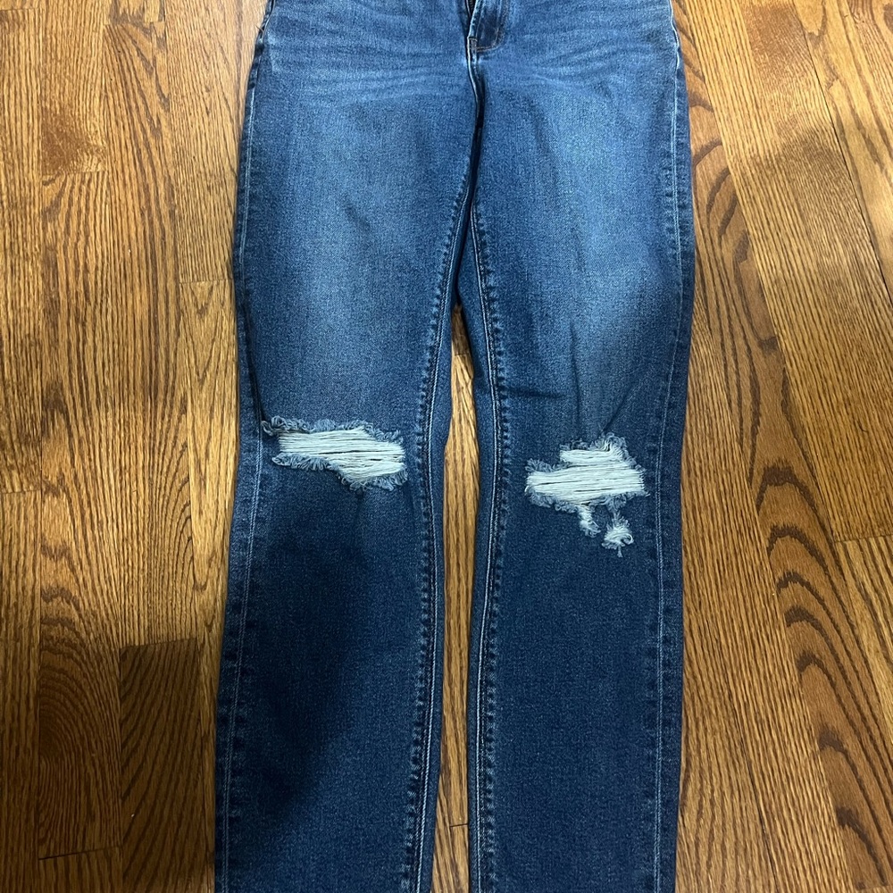 American Eagle Outfitters Blue Mom Jeans with Faded Distressing
